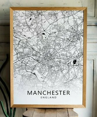 Manchester Monochrome City Street Map Wall Art Print Poster Black & White Map • £4.99