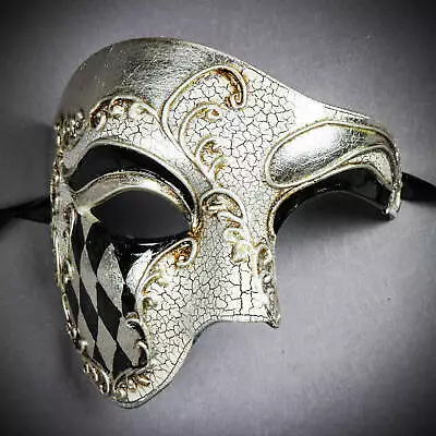NEW Classic Phantom Venetian Mardi Gras Masquerade Full Face Party Mask Silver • $17.90
