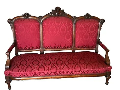 1870s Renaissance Revival Victorian Parlor Sofa Settee Carved Walnut & Burl • $750