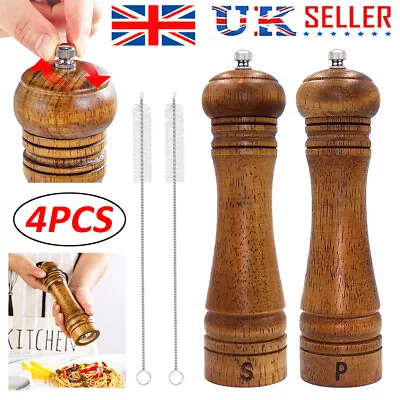 2Pcs/Set Oak Wooden Manual Pepper Grinder 8  Salt Spice Herb Mill Refillable UK • £10.99