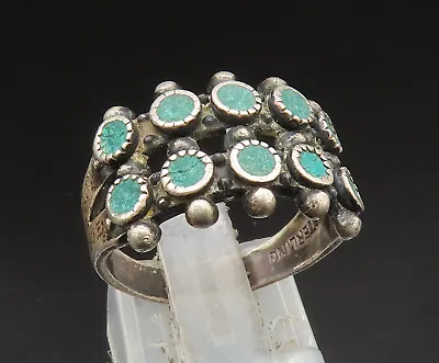 SOUTHWESTERN 925 Silver - Vintage Beaded Double Row Turquoise Ring Sz 7- RG24610 • $59.15