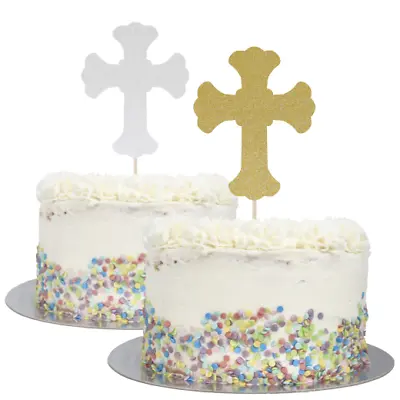 £2.99 • Buy Large Ornate Cross Cake Topper Silver Or Gold Christening Communion Baptism