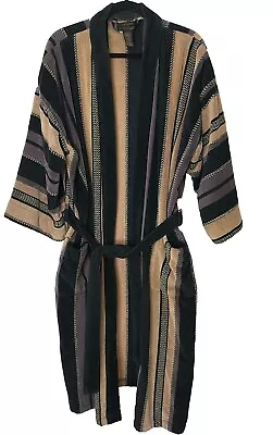 Vintage Terry Cloth Robe Colours Alexander Julian Bathrobe Striped Brown Black • $49.99