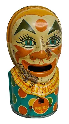 Vintage 1950’s J. Chein Tin Litho Clown Bank With Tongue Coin Made In USA • $40