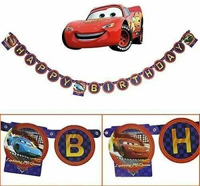 Cars Cartoon Character Kids Happy Birthday Party Bunting Flag Banner Decoration • £4.28