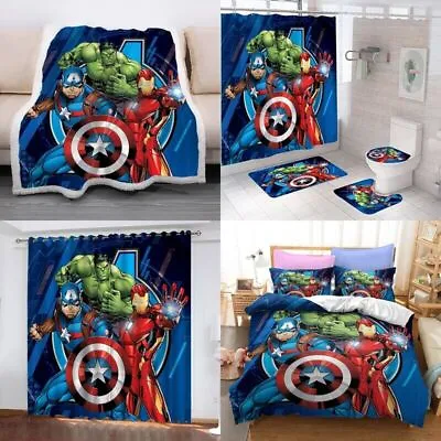 3D Marvel Avengers Superhero Bedding Set Carpet Blanket Shower Curtain Gifts UK • £7.75