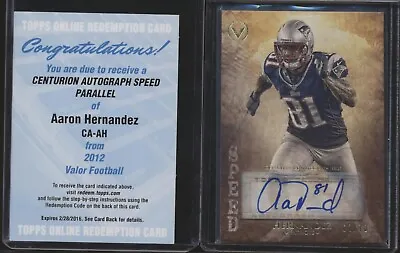 2012 Topps Valor Speed Aaron Hernandez Auto /70 Cold Blooded Murderer  • $129