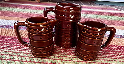 Marcrest Daisy Dot Brown Stoneware 4  Pitcher Beer Stein Oven Proof  Lot Of 3 • $16.95