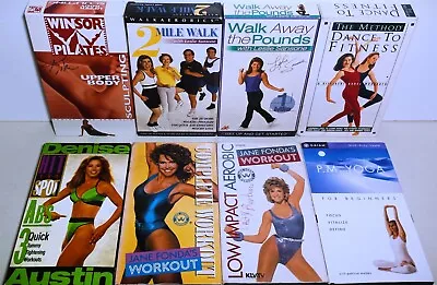 Lot Of 8 Exercise Fitness Videos (VHS) Jane Fonda Leslie Sansone Pilates + • $9.95