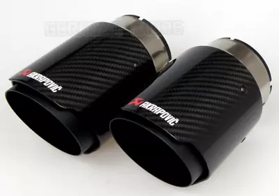 BLACK X2 AKRAPOVIC STYLE 4.5  GLOSS CARBON EXHAUST TIP TAILPIPE 77mm/114mm B8 • £79.49