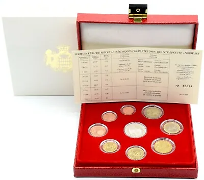 Proof Coin Set Monaco 2004 Five Euro €5 - 1c Cent Monégasque Rare BOX + COA • $559.45