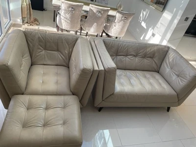 £450 • Buy Leather Sofa And Chair Set With Foot Stool