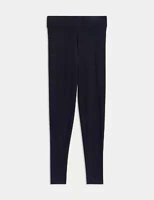 New Marks And Spencer Cotton Rich High Waisted Stretchy  Black Leggings • £8.99