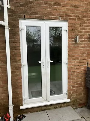 Upvc French Doors White Used Double Glazed Pvc Pvcu Door External Exterior • £0.99