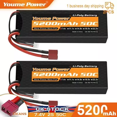 2pcs 7.4V 2S 5200mAh LiPo Battery 50C Deans Hard Case For Rc Car Truck Buggy  • £42.99