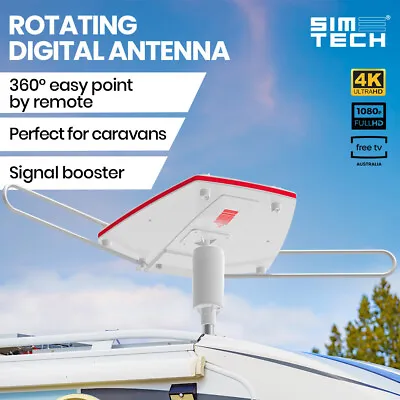SIMTECH Rotating Digital Outdoor HD TV Antenna Television Signal Booster Remote • $55