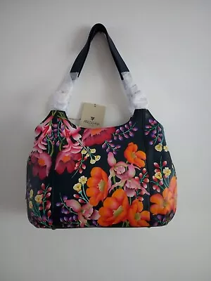 Womens Anuschka Leather Hand Painted  Moonlit Meadow  Satchel Shoulder Handbag • £345.99