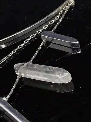 Quartz Point Pendant Necklace Silver Tone  Chain Multi Strand Accessorize • £4.99