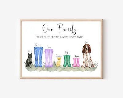 £5.99 • Buy A4 Personalised FAMILY HOME DOG CAT Welly Boots Wall Art PRINT / CHRISTMAS GIFT