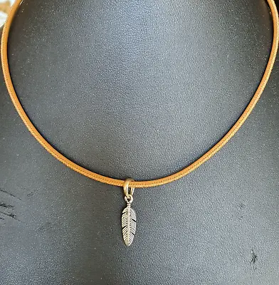 NEW Genuine Pandora Golden Tan Leather & Feather Necklace 397197CGT-38 ALE 925 • $79