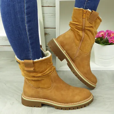 Ankle Boots Ladies Shoes Womens Winter Warm Fleece Lined Zip Comfy Grip  Size • £23.39