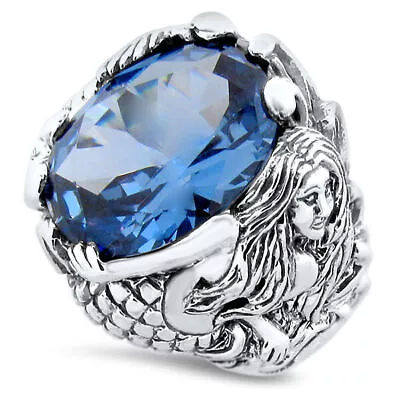 Mermaid Ring 925 Sterling Silver Victorian Style Simulated Aquamarine       #912 • $54