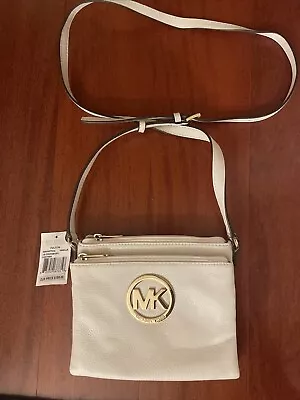 Michael Kors White Soft Pebbled Leather Crossbody Bag Built-in Wallet NWT • $72.99