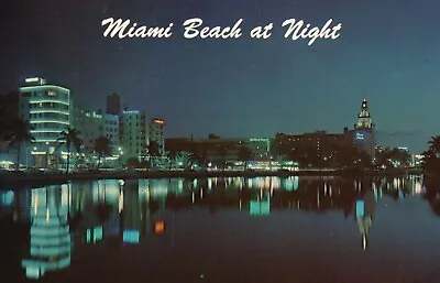Postcard FL Miami Beach At Night Lake Pancoast 1965 Chrome Vintage PC F6169 • $4