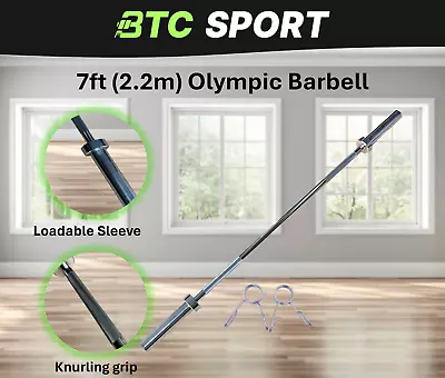 BTC SPORT 7.2ft (2.2m) Straight Olympic Barbell 20kg Weightlifting Strength Trai • $149