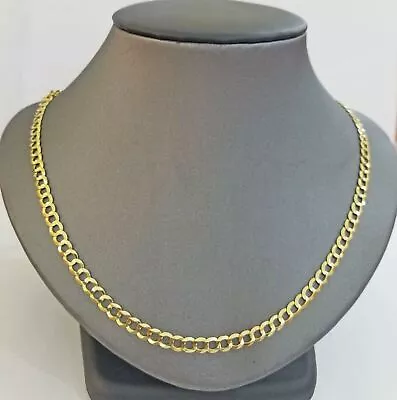 Real 10k Yellow Gold Cuban Curb Link Chain 4mm 18-26Inch SOLID Necklace DISCOUNT • $418.95