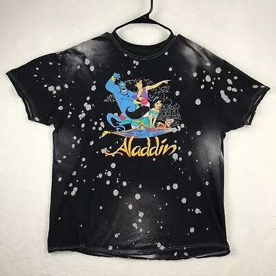 Disney Aladdin T-Shirt Adult XL Black Tye Dye All Over Print Graphic Mens • $18.88