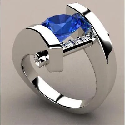 Men's Fabulous Engagement Wedding Ring 14K White Gold 1.94 Ct Simulated Sapphire • $272.49