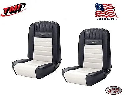 Full Set Deluxe PONY Seat Upholstery Mustang Fastback Front/Rear Black & White • $950.09