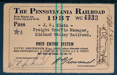 Railroad Pass - Pennsylvania Railroad System  1937   Pass46 • $12