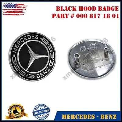 Mercedes-Benz Black Hood Emblem Laurel Wreath Flat Logo GT CLA SLK CLS SL CLS S • $24.99