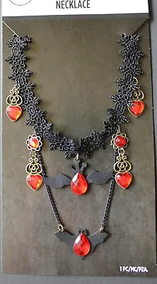 Deluxe Choker Hearts Bat & Faux Red Stones Black Widow DOD Victorian Steampunk • $19.94