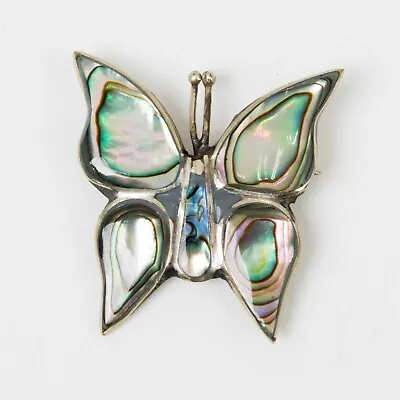 Vintage Mexican Sterling Silver Butterfly Pin With Mother Of Pearl Inlay 1-3/8  • $61.73