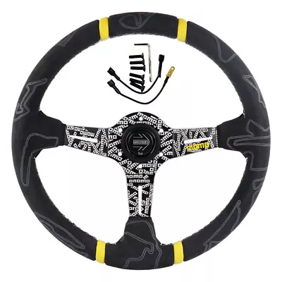 Black Momo ULTRA 350mm/14'' Deep Dish Suede Racing Car Sport Steering Wheel • $88