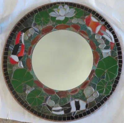 Handcrafted Large 24 Inch Art Glass Round Mosaic Koi Fish Mirror/New • $325