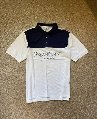 Vintage Yves Saint Laurent Polo T-Shirt Big Logo YSL Blue Men Size M • $55