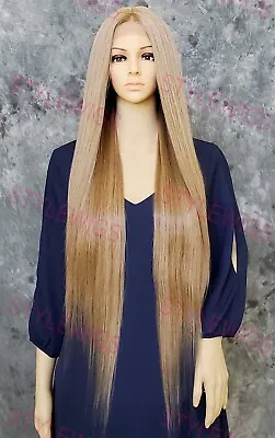 Light Brown/Blonde Mix Extra Long Heat Safe Lace Front Human Hair Blend Wig EVEB • $92.85