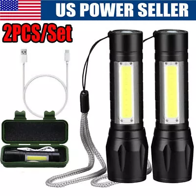 2PCS 1200000LM LED Flashlight Mini Torch USB Rechargeable Tactical Work Light • $8.80