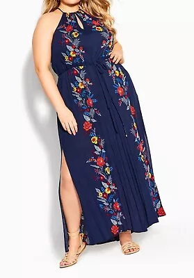 City Chic PLUS SIZE  M 18 Womens  Navy Boho Bouquet Maxi Dress New • $32.95