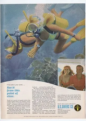 Vintage 1967 Mag Print Ad US DIVERS CO Aqua Lung Sexy Couple Swim Mancave Decor • $7