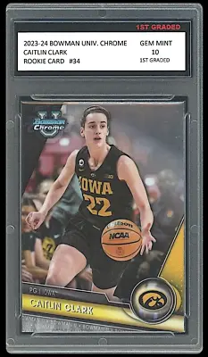 Caitlin Clark 2023-24 Bowman Chrome University 1st Graded 10 Rookie Card RC Iowa • $197.99