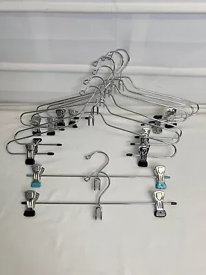 Lot Of 6 Chrome Metal Shirt Hangers W/ Clips & 2 Skirt/Pants Hangers EC! • $16.99