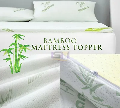 Quality BAMBOO MEMORY FOAM MATTRESS TOPPER 1  Inch (2.5cm) & 2  Inch (5cm) • £38.99