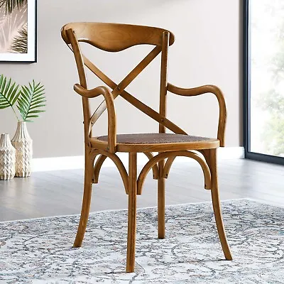 Modway Gear Rustic Modern Farmhouse Elm Wood Rattan Dining Armchair In Walnut • $132.72