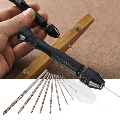 11pc Mini Micro 0.3-3.4mm HSS Bit Set Hand Spiral Pin Vise Micro Twist Drill _-_ • $7.93