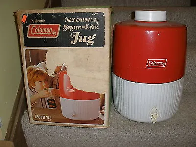 Vintage COLEMAN 3 GALLON WATER JUG COOLER --- CAMPING --- RED / WHITE • $19.99